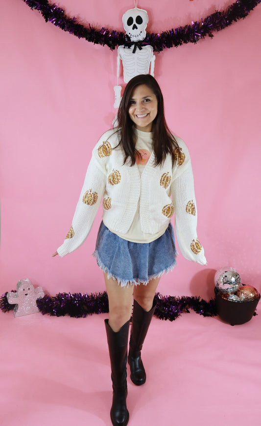 Sequin Pumpkin Cardigan