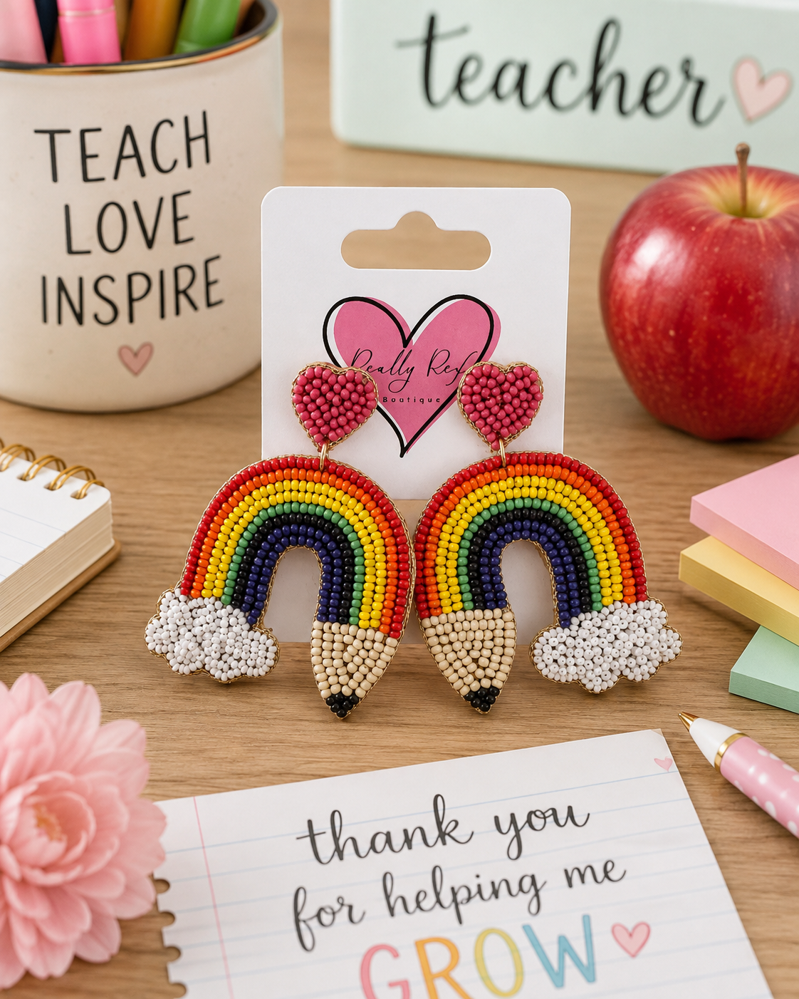 Beaded Pencil Rainbow Arch Earrings