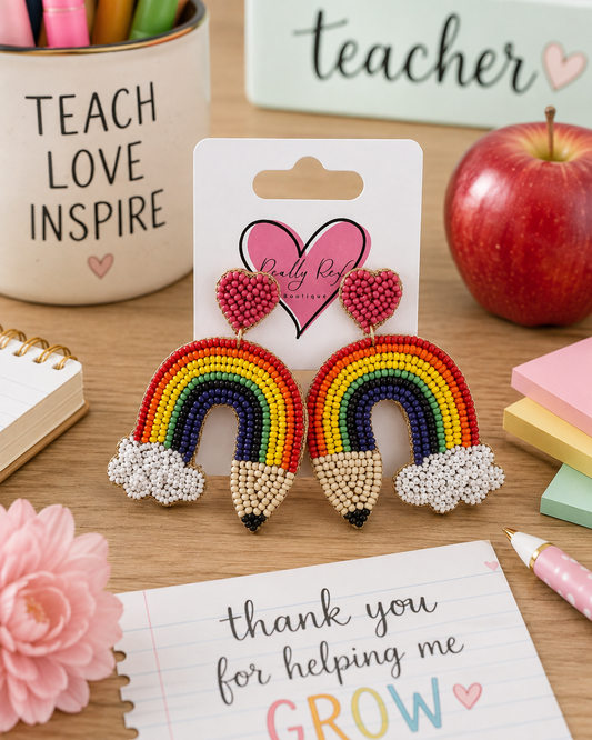 Beaded Pencil Rainbow Arch Earrings