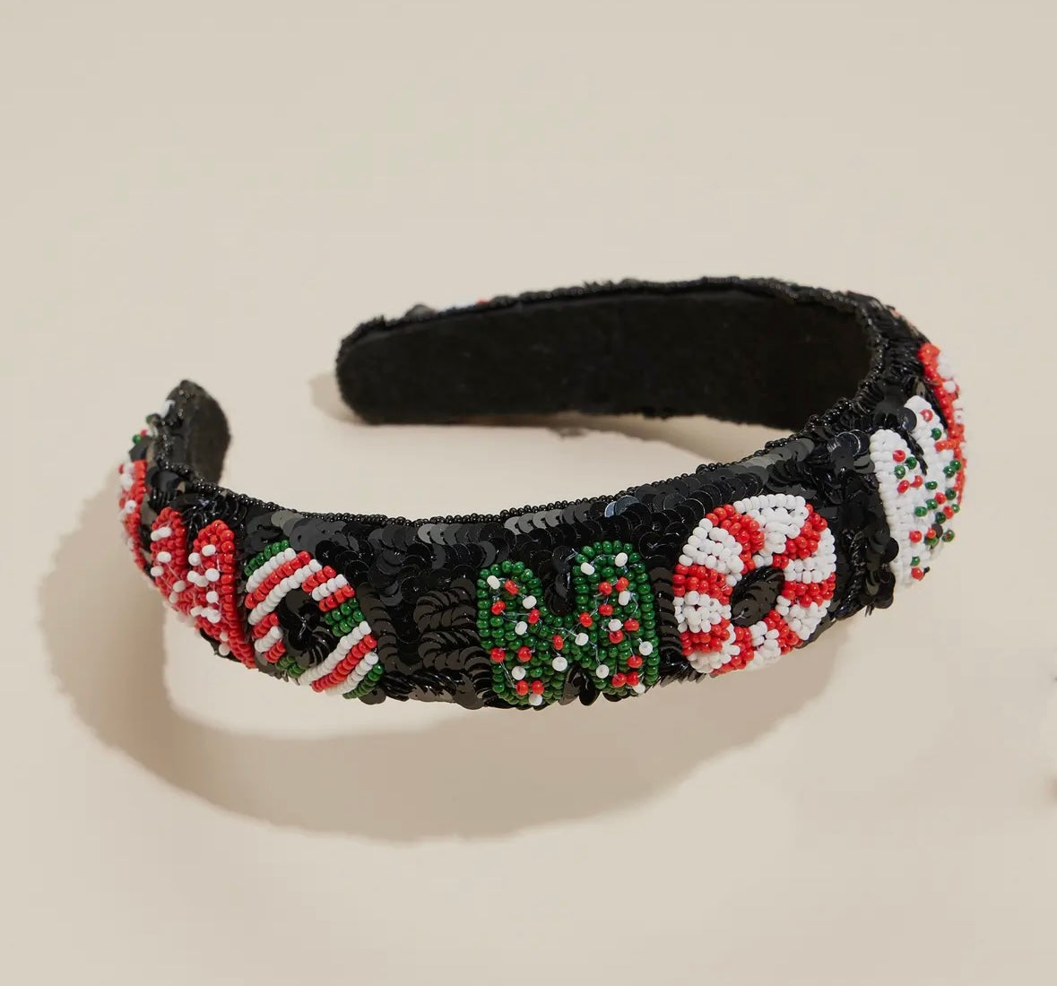 Black Sequin and Beaded HO HO Headband