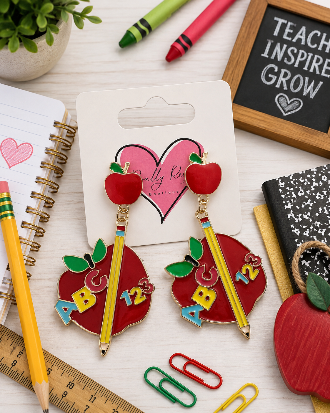 School Themed Apple Earrings