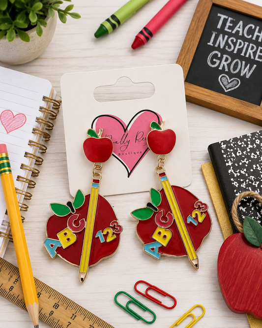 School Themed Apple Earrings