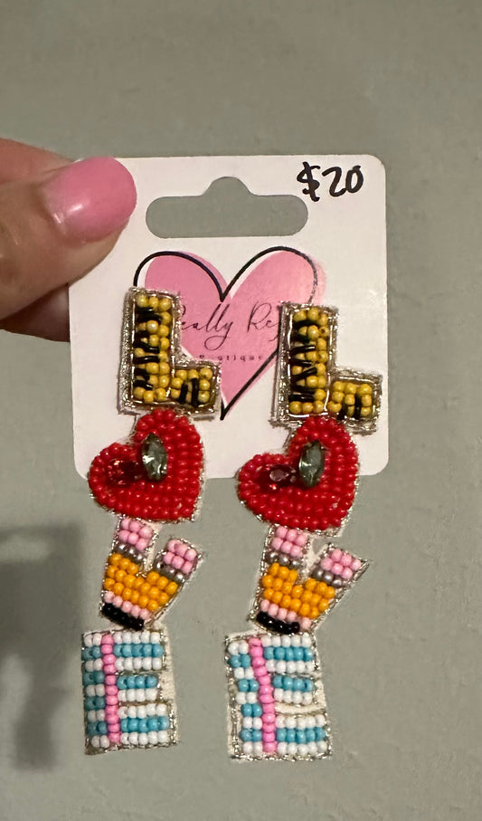 Teacher Love Beaded Earrings