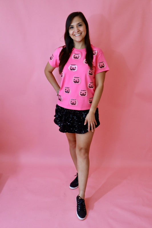 Pink Sequin Halloween Buckets Top