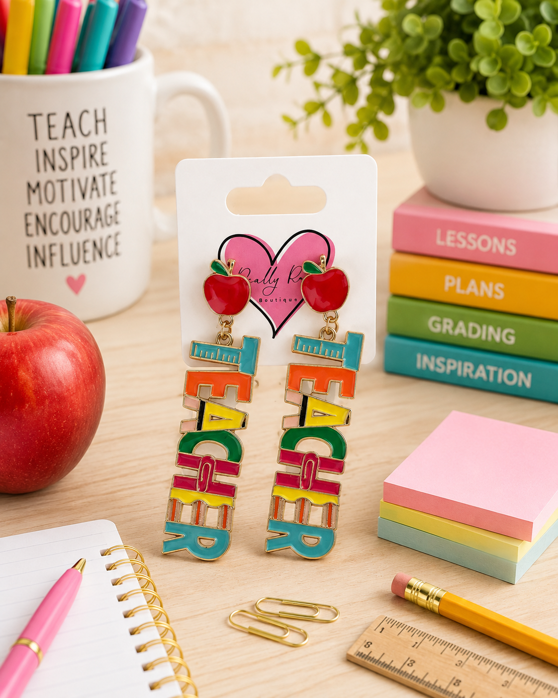 Colorful Metal Teacher Earrings