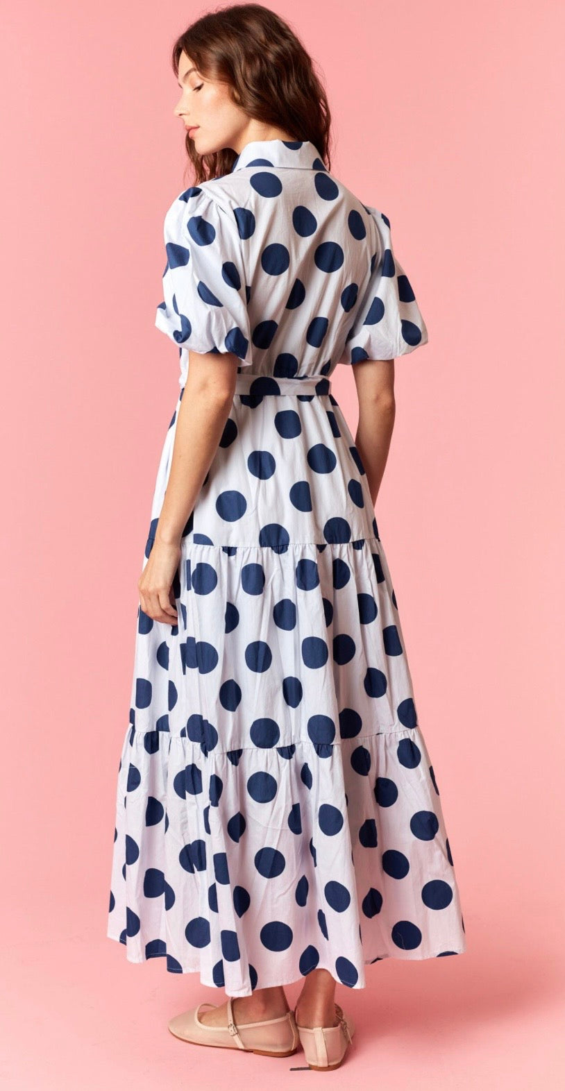 Navy and White Polka Dot Maxi Dress