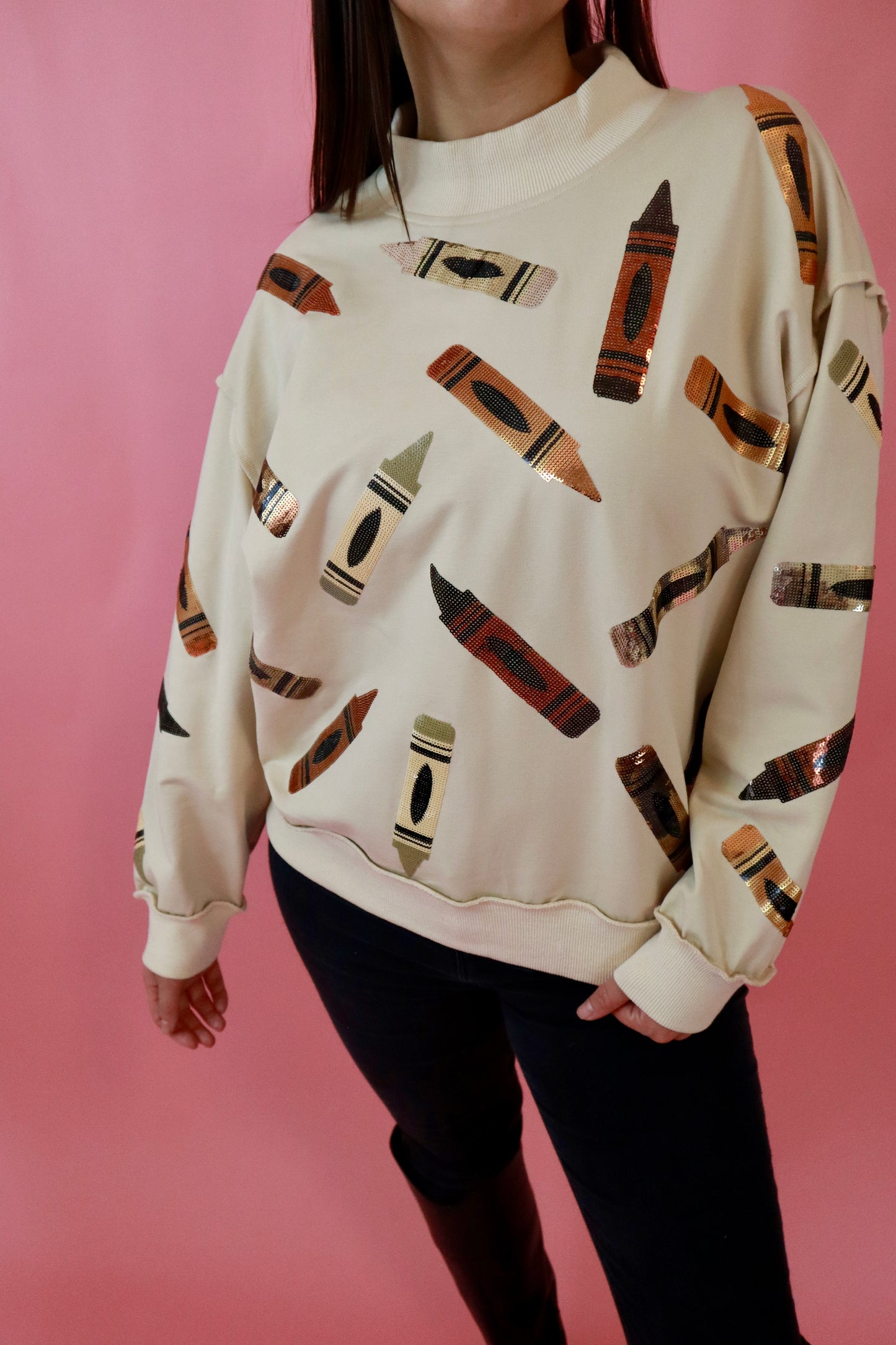 Sequin MultiColor Crayon Mock Neck Sweatshirt