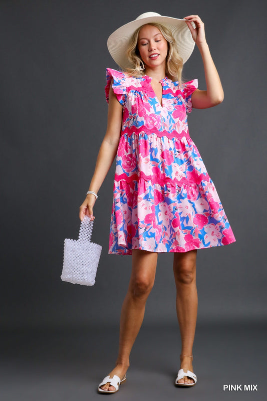 Pink Floral Ric Rac Trim Dress