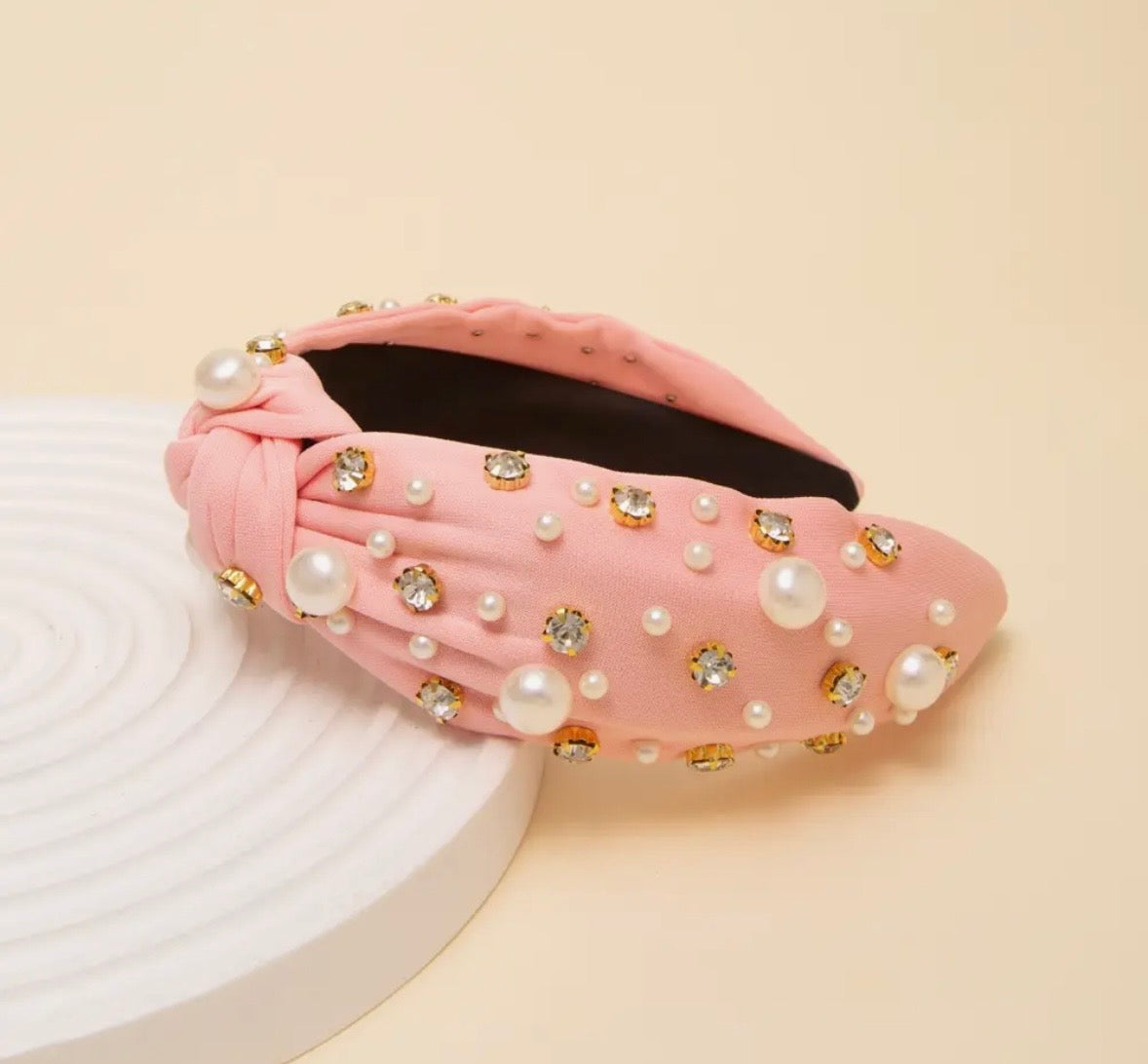 Peach Pearl and Jeweled Headband