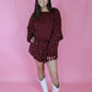 Maroon Pearled Crop Skort Set