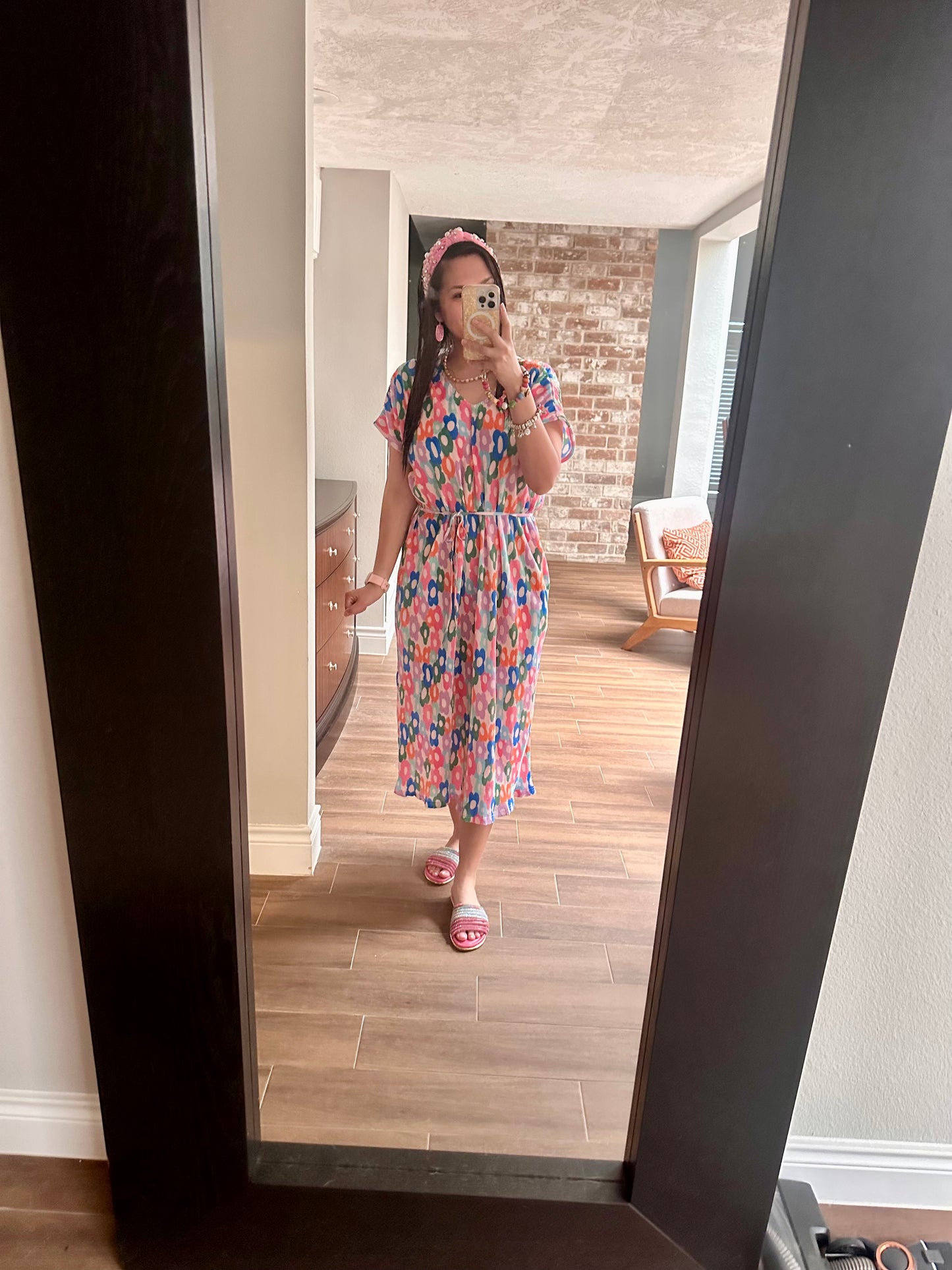Pleated Floral Midi Dress