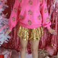 Pink Embroidered Gingerbread House Sweater