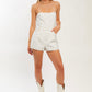 White Denim Strapless Romper