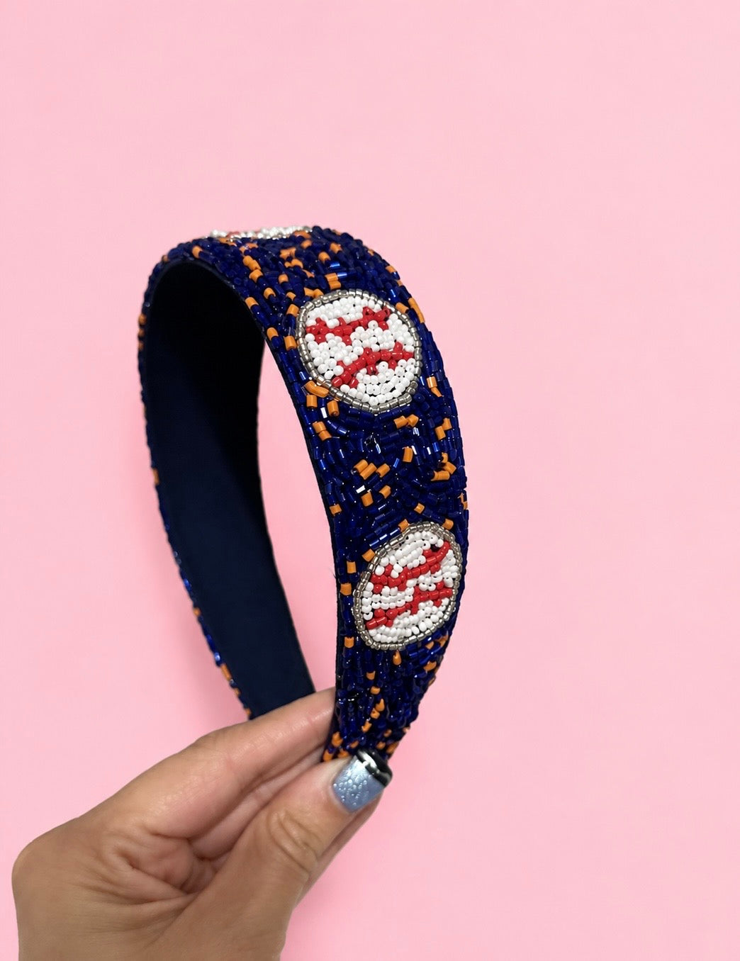 Blue and Orange Beaded Baseball Headband
