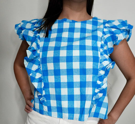 Plaid Crop Button Back Top