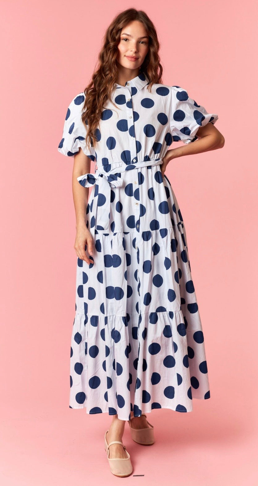 Navy and White Polka Dot Maxi Dress