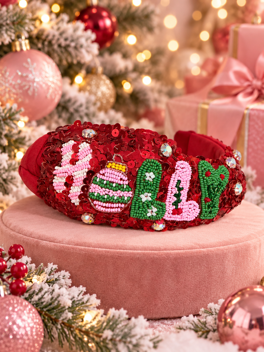 Red Sequin Holly Jolly Headband