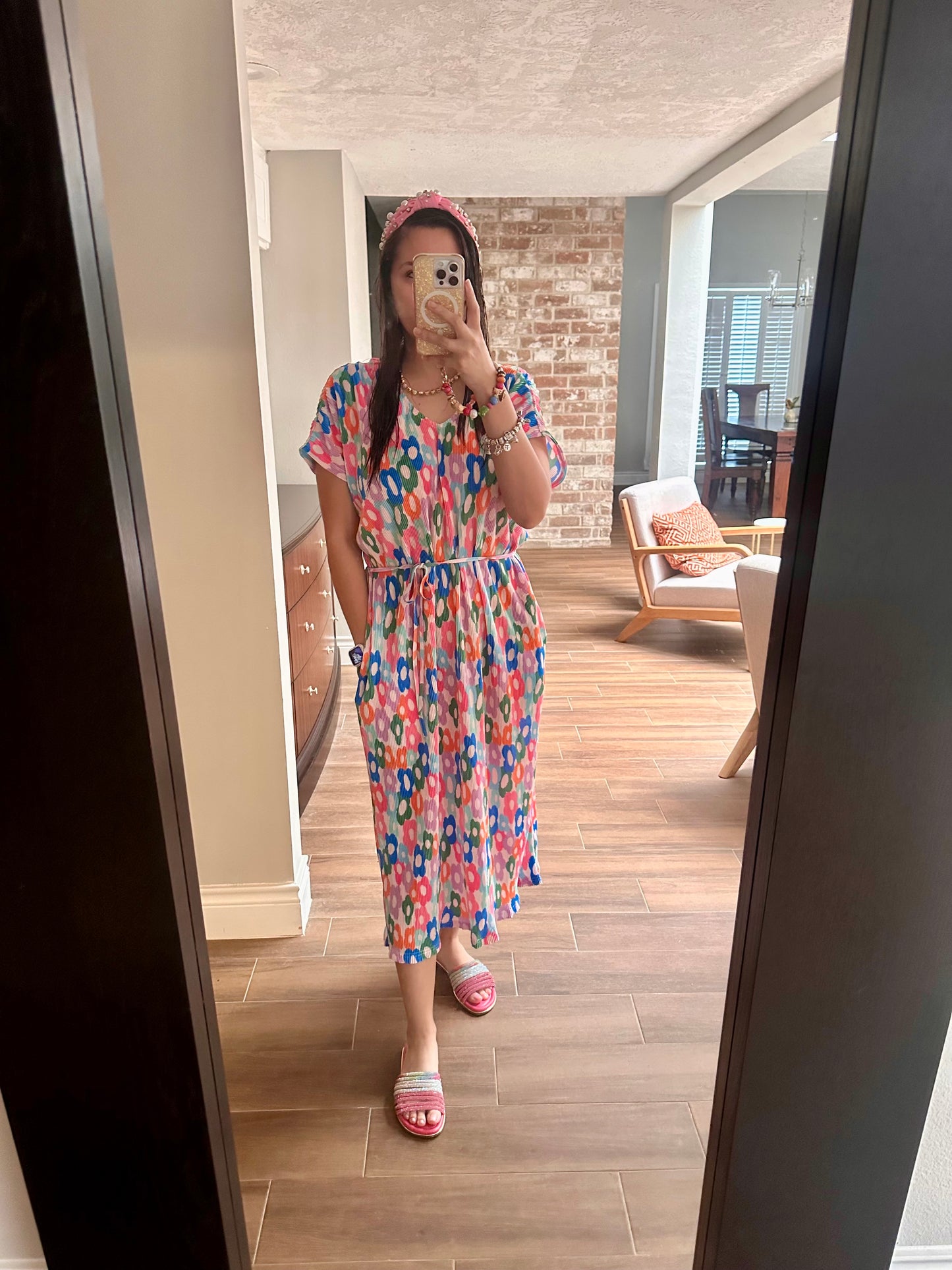 Pleated Floral Midi Dress