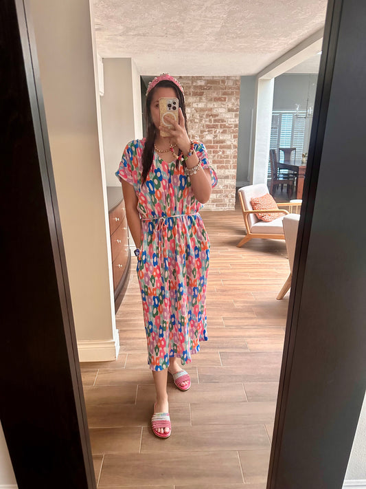 Pleated Floral Midi Dress