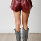 Maroon Faux Leather Skort