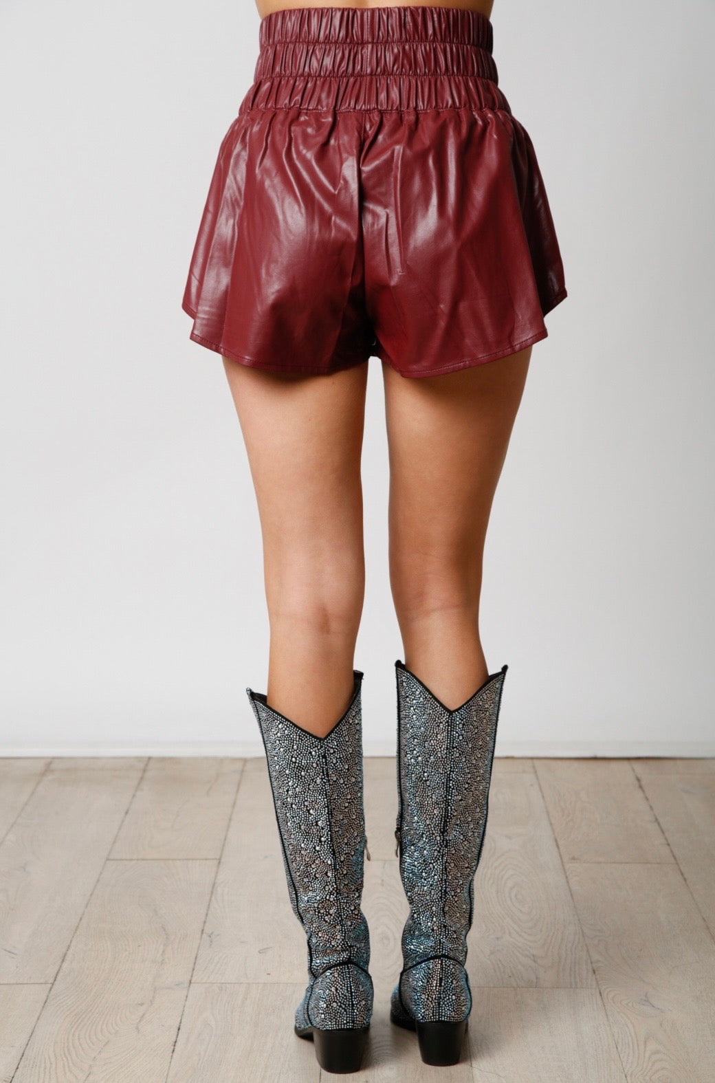 Maroon Faux Leather Skort