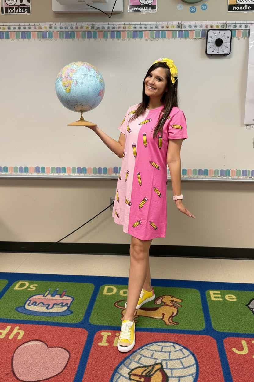 Two Tone Pink Pencil Dress
