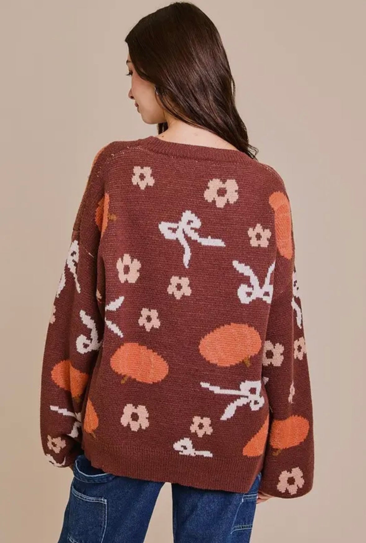 Pumpkin and Bow Oversized Sweater