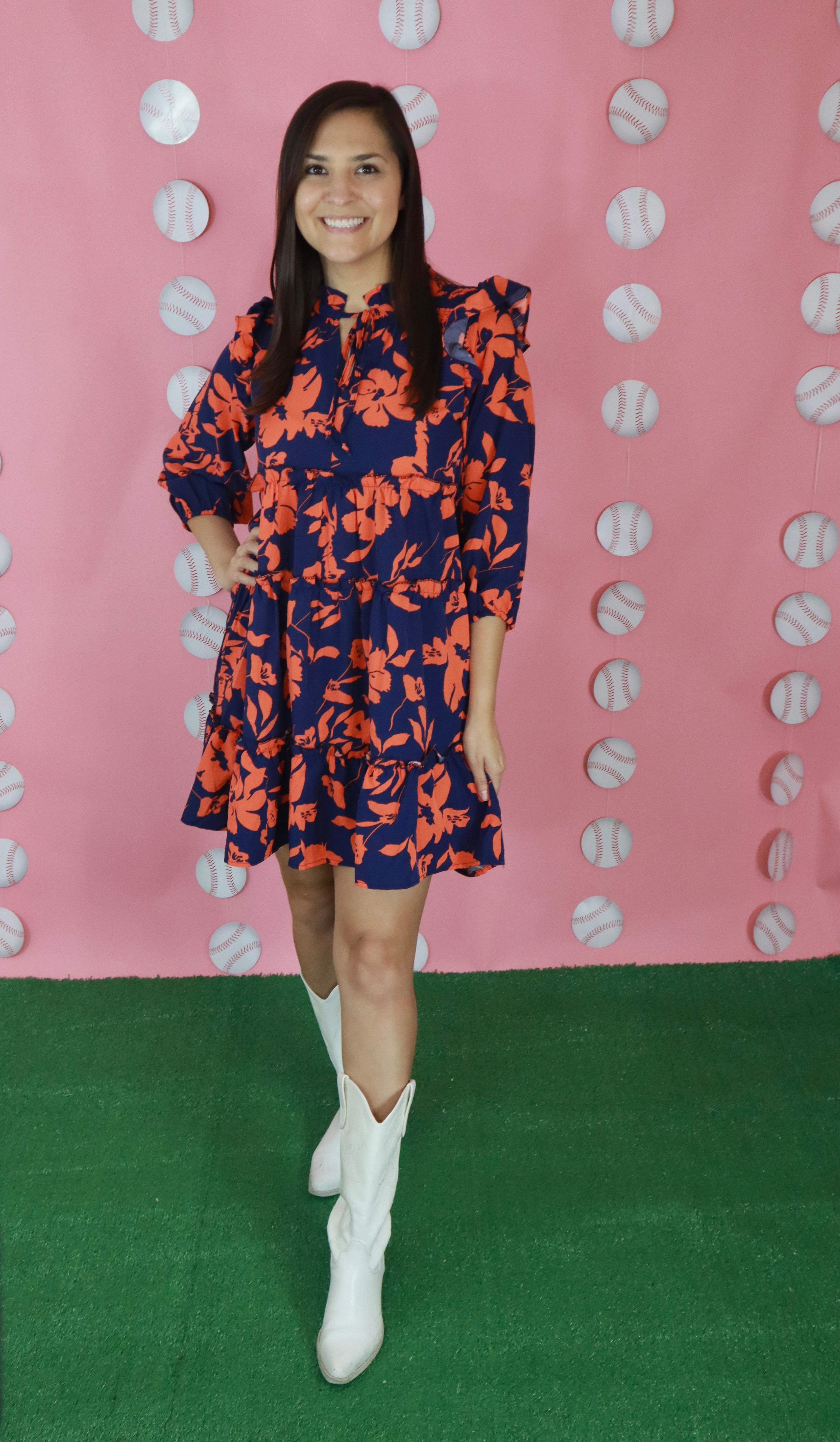 Navy and Orange Floral Dress