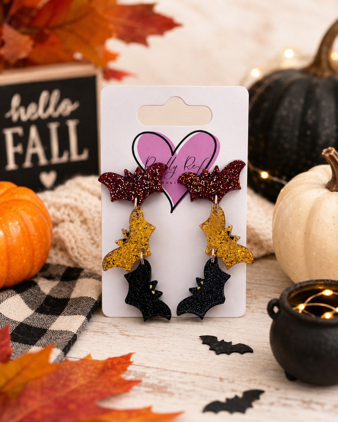 Glitter Acrylic Bat Earrings