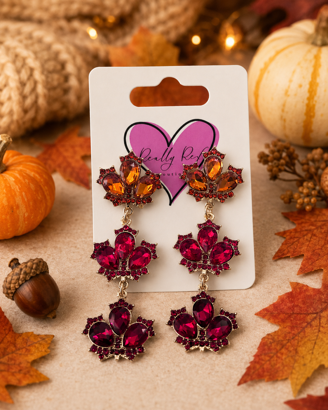 Rhinestone Leaf Earrings
