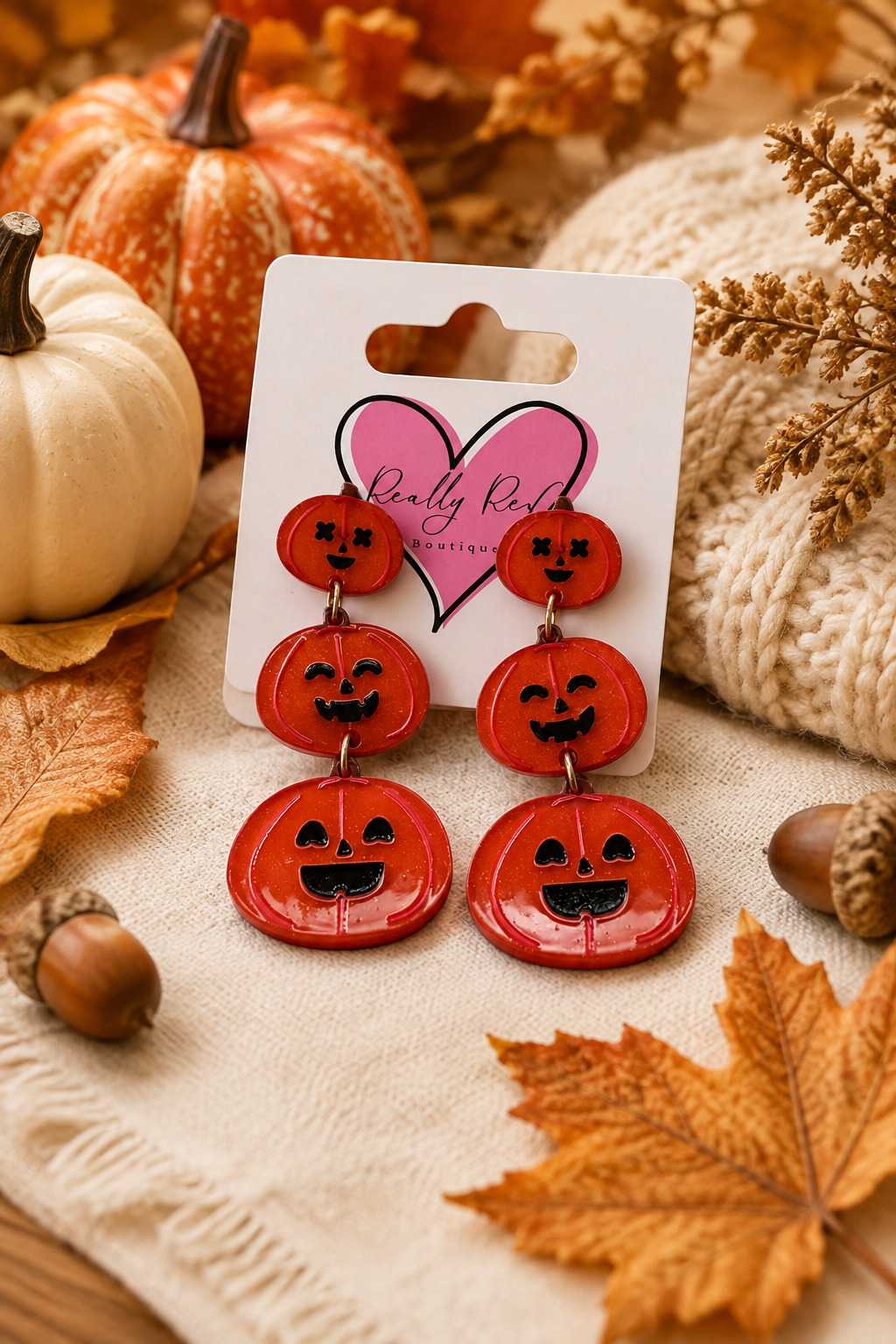 Pumpkin Face Dangle Earrings
