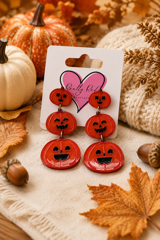 Pumpkin Face Dangle Earrings
