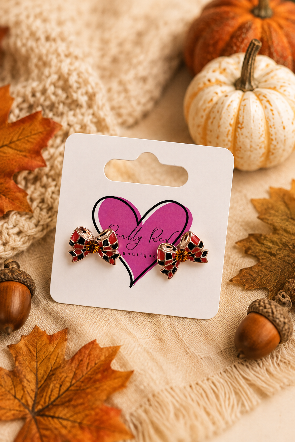 Orange and Black Bow Studs