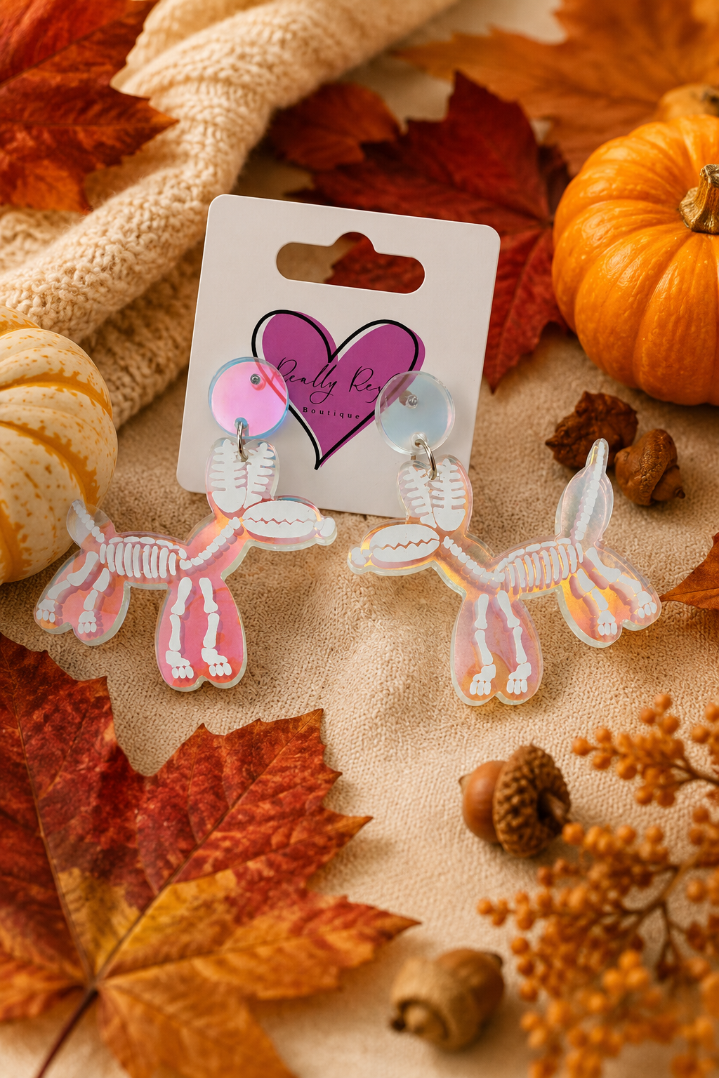 Iridescent Balloon Dog Skeleton Earrings