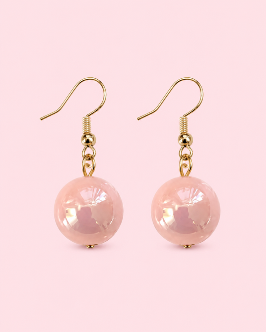 Pink Iridescent Bead Earrings