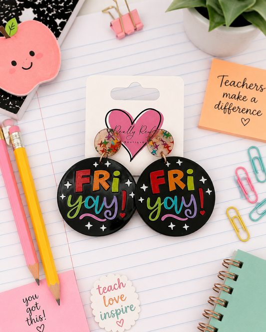 Black Circle Friyay Earrings