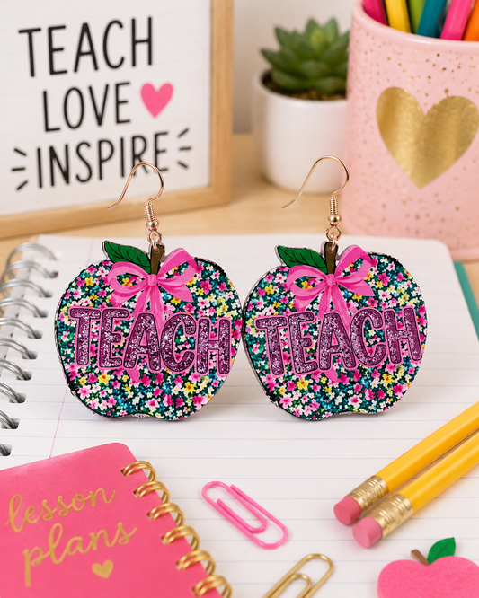 Floral Teach Apple Earrings