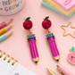 Pink Pencil with Apple Dangle Earrings