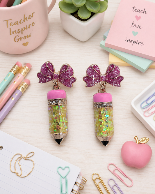 Yellow Glitter Pencil Earrings