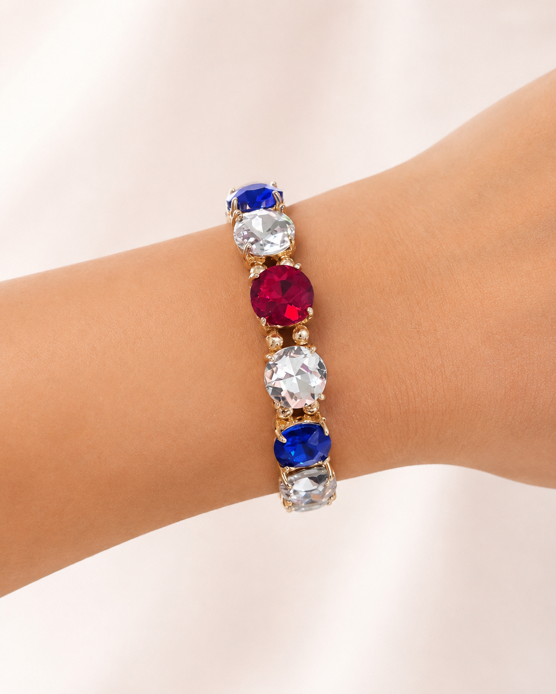 Red, White and Blue Circle Rhinestone Bracelet