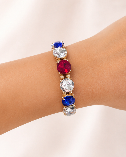 Red, White and Blue Circle Rhinestone Bracelet