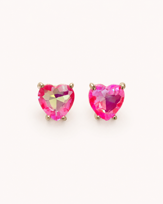 Pink Heart Rhinestone Earrings