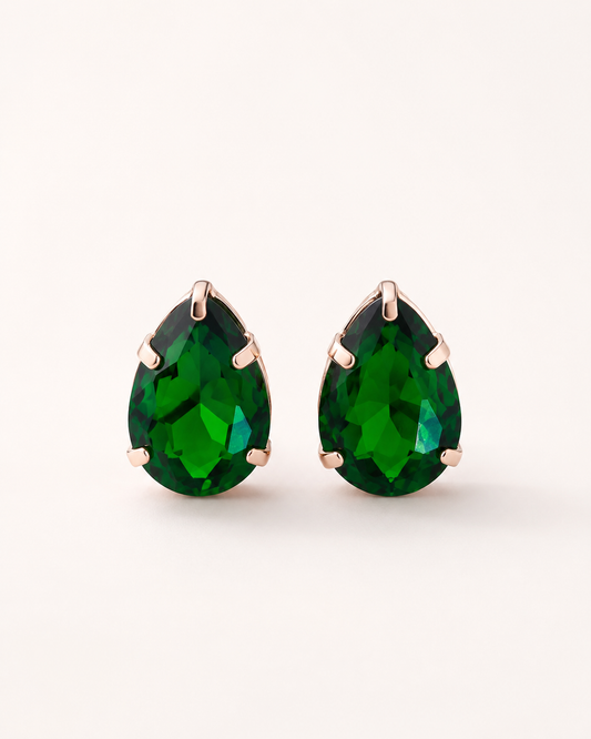 Green Teardrop Rhinestone Earrings