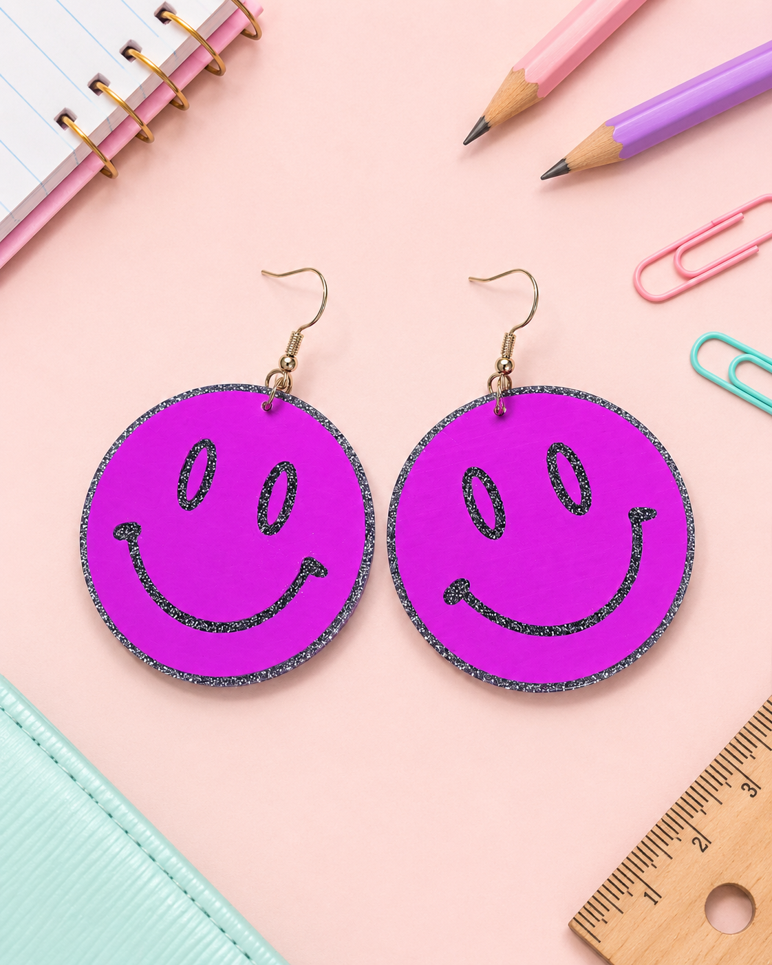 Pink Smiley Face Earrings