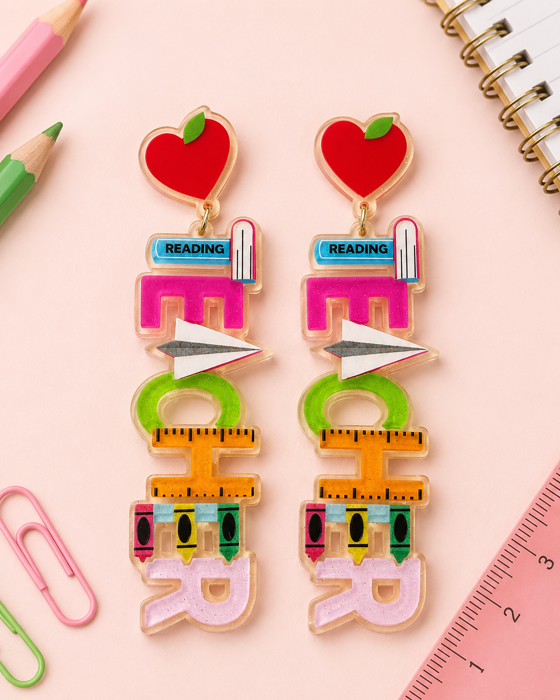 Heart Apple Teacher Earrings