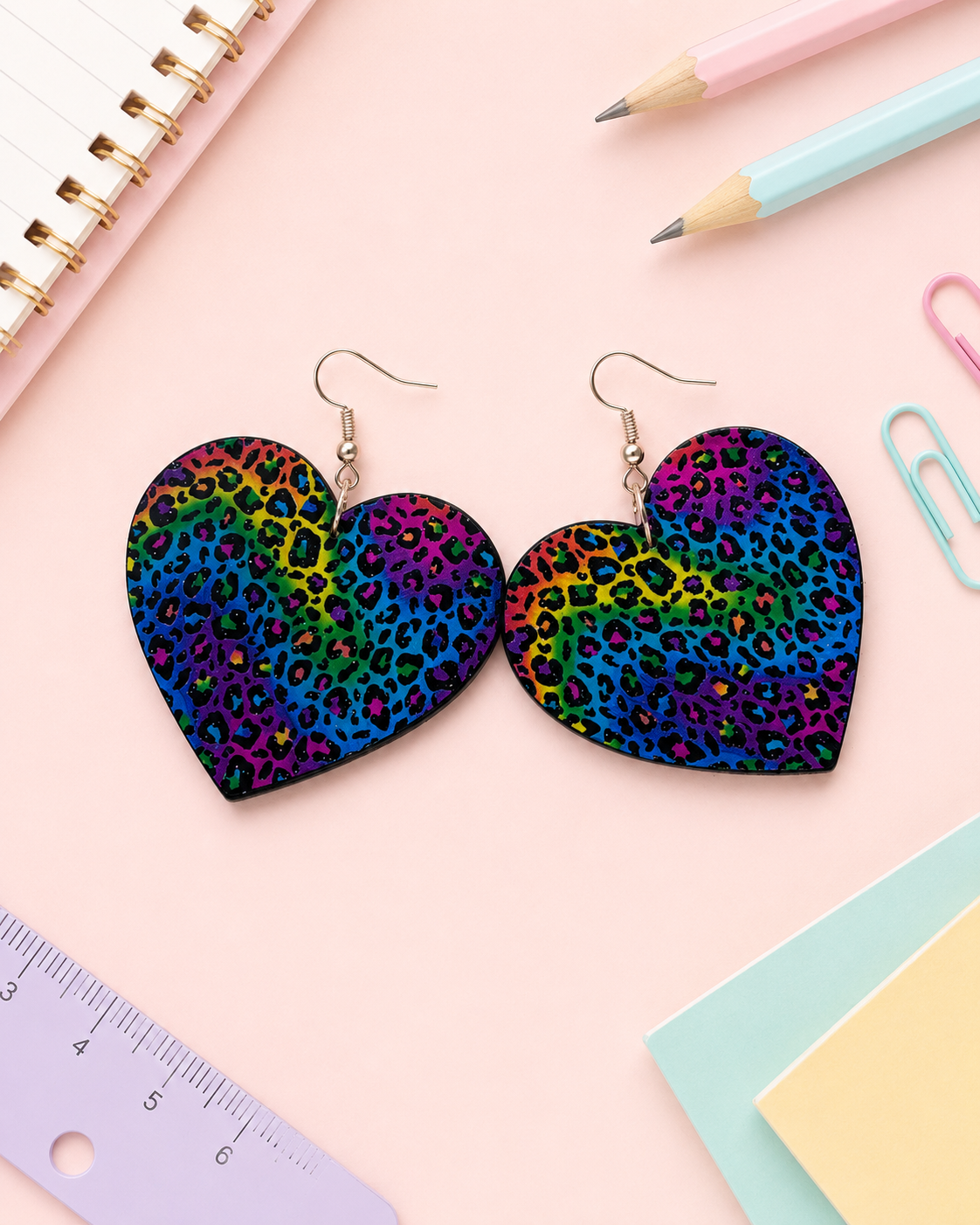Rainbow Leopard Heart Earrings