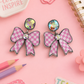 Pink Checkered Bow Earrings