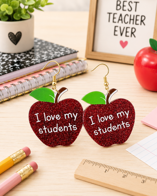 I love my students Apple Earrings