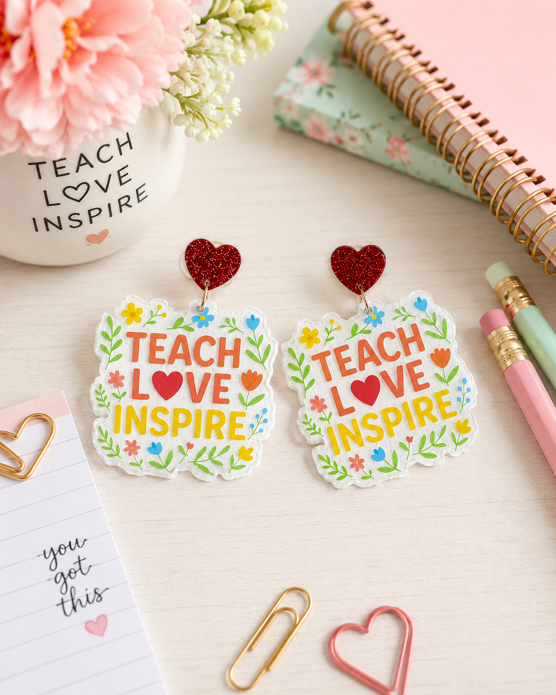 Teach Love Inspire Floral Earrings
