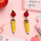 Pencil with Apple Dangle Earrings